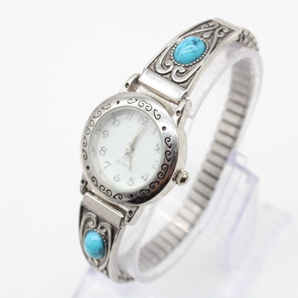 Ladies Western Turquoise Stones Stretch Elastic Band Fashion Watch Varsales - Picture 1 of 8